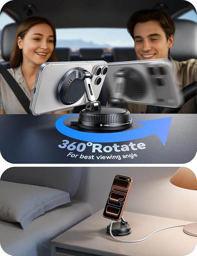 JOYROOM for Magsafe Car Mount Charger, 15W Faster Charging iPhone Wireless Car Charger, Vacuum & Gel 2-in-1 Strongest Suction Cup Phone Mount, Magsafe Car Mount for iPhone 17 16 15 14 13 12 Pro Max