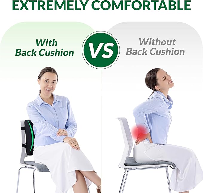 FuturaLoom Lumbar Support Pillow for Office Chair Car Seat,Charcoal Memory Foam Chair Back Cushion for Back Pain Relief with Double Adjustable Straps
