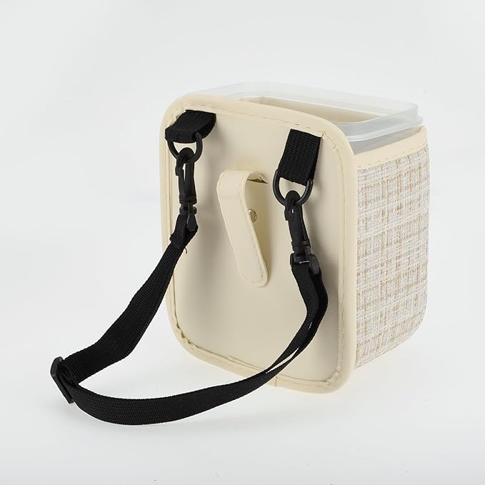 Car Trash Can Portable and Hanging 5.9" Length 4.3" Width 7.5" Height Trash Bin Fabric Beige 1 Pcs