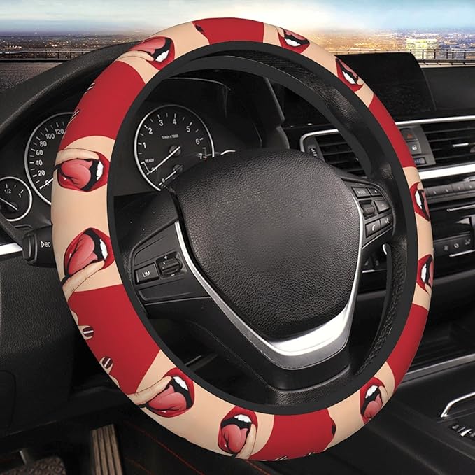 Tongue Out Neoprene Steering Wheel Covers Women Men Car Accessories, Universal 15 Inch Fit Auto, Suvs, Truck