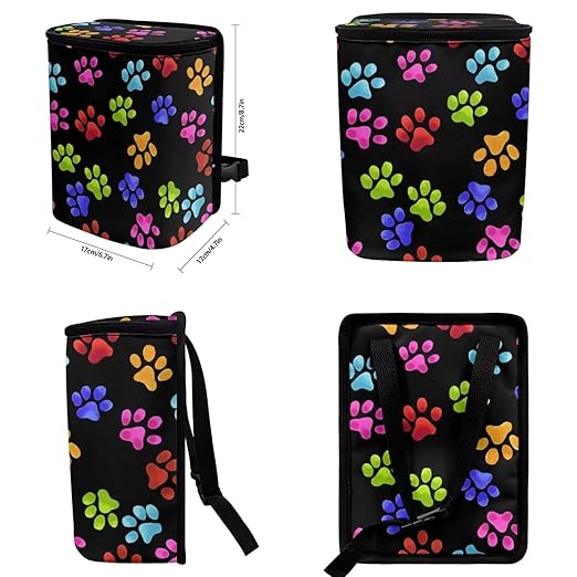 Rainbow Dog Paw Print Car Trash Can Automotive Car Trash Bag with Lid Collapsible Waterproof Car Organizers and Storage Car Accessories for Women