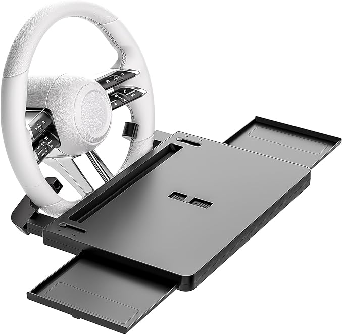 Steering Wheel Tray Desk with Expandable Trays, Steering Wheel Table Food Tray for Front Seat Eating Dinning Working, Adjustable Laptop Tray for Car