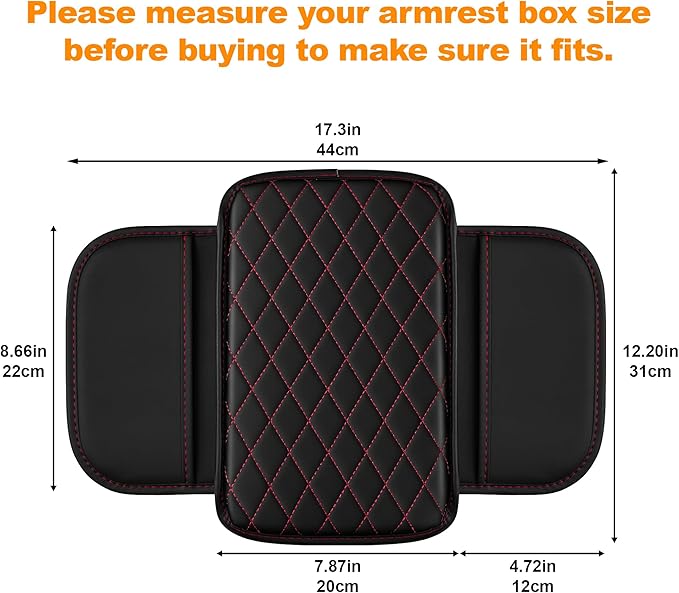 Center Console Cover for Cars Fit for Jeep Cherokee Compass Gladiator Liberty Patriot Renegade Wrangler Leather Armrest Covers with 2 Storage Bags(Black&Red)