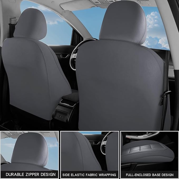 crossmiles Faux Leather Car Seat Covers Full Set, Foam Seat Cover for Car, Universal Car Seat Protector with Waterproof and Breath Fit for Cars, Trucks, SUV, Vans (Grey Square)