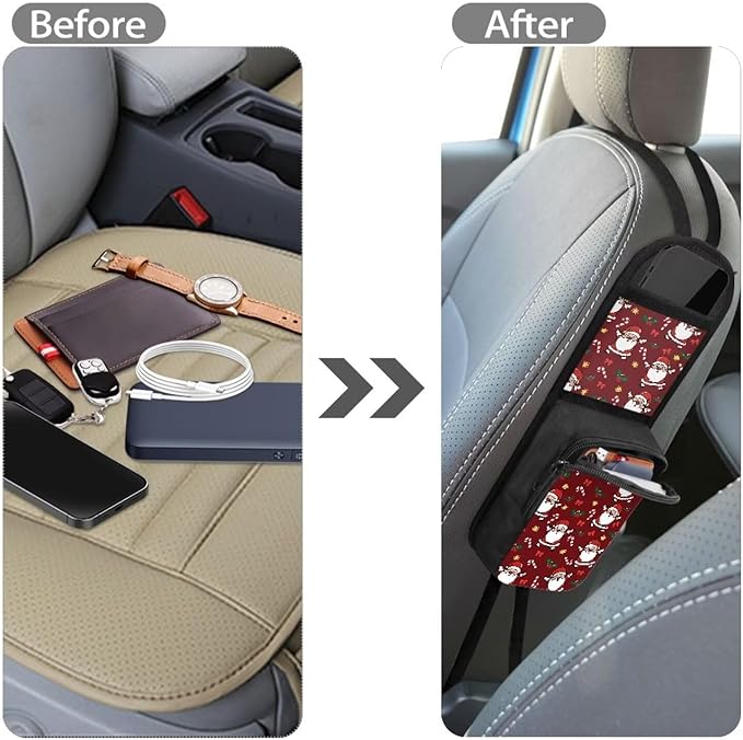 Santa Claus Car Seat Side Organizer,Car Seat Back Side Hanging Bag,Car 2 Pocket Seat Side Organizer, Auto Seat Storage Hanging Bag,Car Travel Accessories Suitable for All Cars