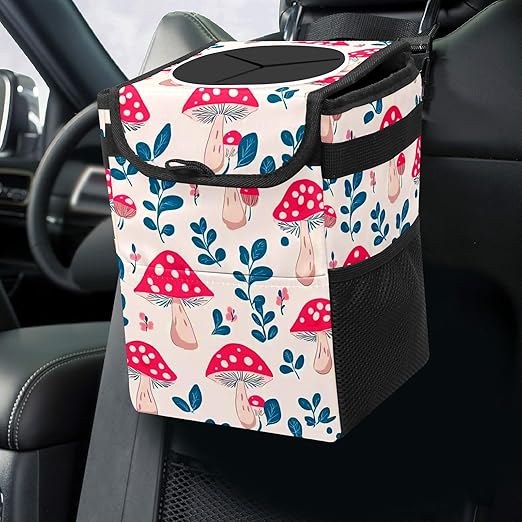 GVGHIDZ Car Trash Can – Multi-Purpose, Lightweight and Portable with Durable Water-Resistant Coating, No Installation Required, Practical and Ample Capacity, Variety of Colors.Mushroom
