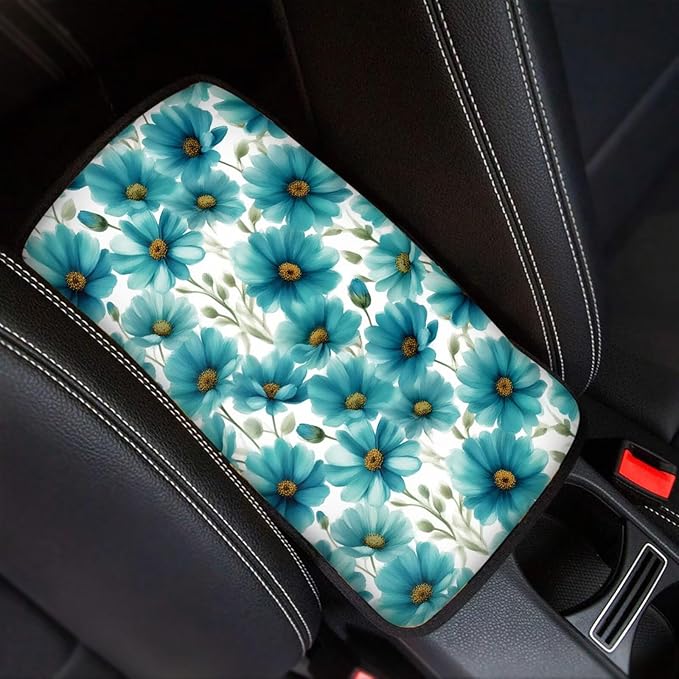 Gray Floral Car Center Console Armrest Pad for Cars Flower Printed Cars Accessories Dust-Proof Armrest Seat Storage Box Mat for Car Interior Decor, Easy to Install, Grey