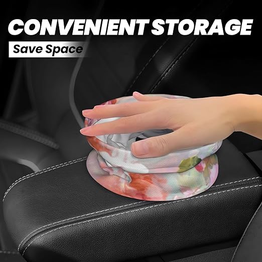 Watercolor Pink Flowers Pattern Car Trash Can Leak Proof Hanging Waterproof Garbage Can Multipurpose Trash Bin for Car SUV Front Seat Headrest Collapsible and Portable Storage Pocket