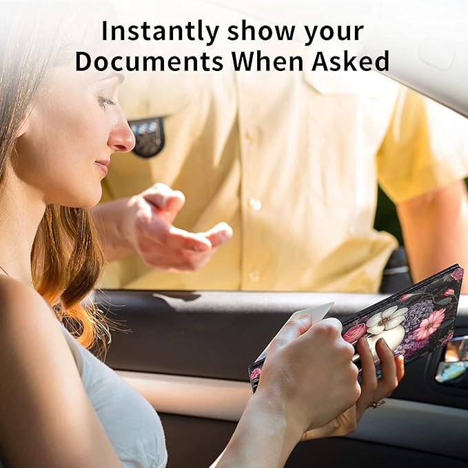 Mxfdegf Car Registration & Insurance Holder, Leather Glove Box Organizer, Cool Accessories for ID, Driver's License Cards & Essential Documents, Men & Women's Business Cards, Rose Skull Flower