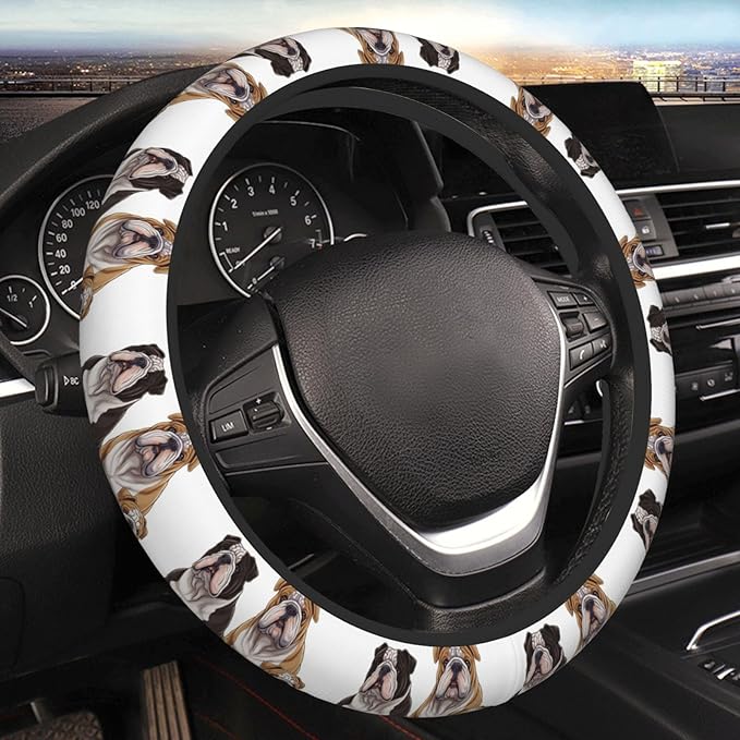 Elastic Steering Wheel Cover, English Bulldogs Car Wheel Covers for Women Men Anti-Slip Steering Wheel Protector Car Accessories, Universal 15 Inch Fit Auto, Suvs, Truck