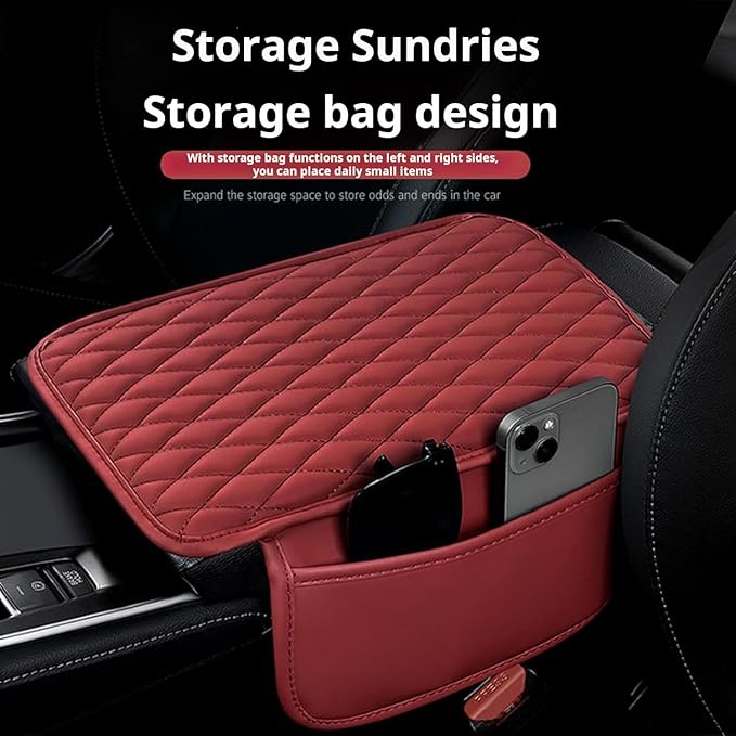 Rneswi Car Armrest Cover Leather Car Console Covers Box Pad with Pocket and Tissue Box Arm Rest Cover for Car for SUV Truck Sedan Vehicle (Thin-bark)
