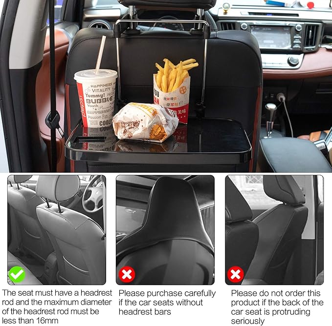 AutoChoice Foldable Car Seat Back Portable Tray for Food Dining Drink and Laptop, Hanging Car Steering Wheel Tray (Black)