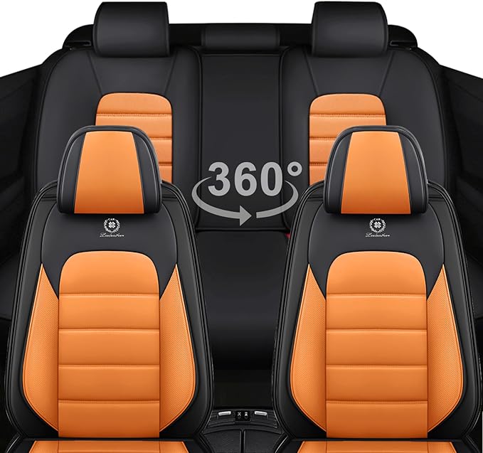 AREKA 5 Seat Covers for Honda Civic 2002-2026 Breathable Car Seat Covers,Anti-Slip Waterproof Car Seat Protectors with Airbag,Automotive Vehicle Cushion with Storage Pockets (Standard,Orange)