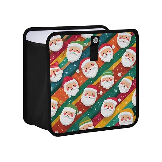 Car Trash Can Organizer Bin with Adjustable Strap for Back Front Seat Console Waterproof Leakproof Collapsible Portable 8.66 Inch Colorful Diagonal Striped Santa Claus
