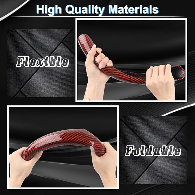 Carbon Fiber Steering Wheel Cover 3PCS, Non-Slip Grip for Universal Cars,Fit for 14–16 Inch Wheels, Interior Accessories for Cars Trucks (red)