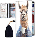 Car Document Holder with Magnetic Shut, Car Registration & Insurance Card Holder, Waterproof PU Leather Glove Box Organizer Vehicle Accessories Driver License for Women/Men, Llama with Coffee