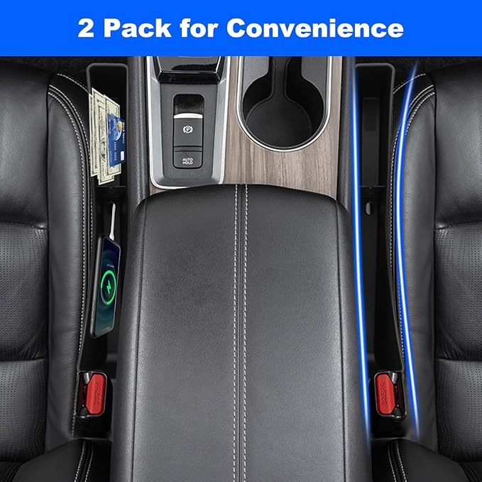 Car Seat Gap Filler, 2 Pack Car Seat Gap Organizer, Car Seat Accessories Prevent Items from Falling, Auto Console Side Storage Box for Holding Phone, Glasses, Universal Fit Car SUV Truck (Black)