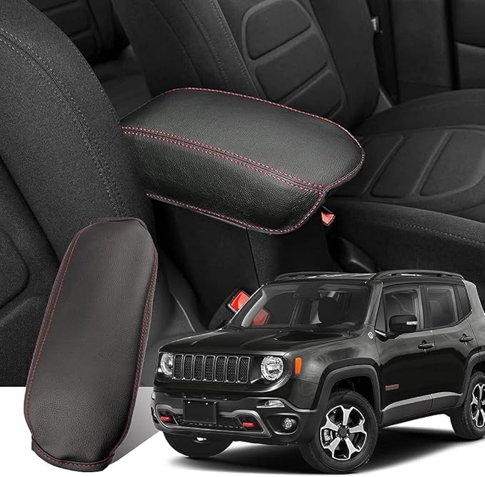 Armrest Cover for 2015-2023 Jeep Renegade BU (Latitude/Altitude/Trailhawk/Limited) Jeep Renegade BU Accessories Center Console Cover Protector Middle Protector PU Leather,Anti-Scratch,Non-SlipRed