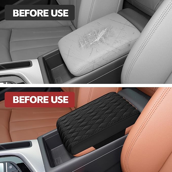 Car Center Console Cover, 12.6"×8.3"×2" Leather Car Armrest Cover, Soft Memory Foam Auto Armrest Cushion Pad, Vehicle Arm Rest Box Protector, Universal Interior Car Accessories (Black)