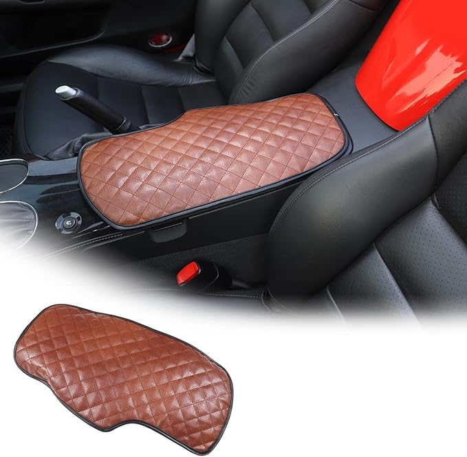 Car Center Console Pad for Chevrolet Corvette C6 2005-2013 Car Armrest Cover Leather Cushion Waterproof Auto Armrest Seat Box Protector Accessories (Leather) (Brown)