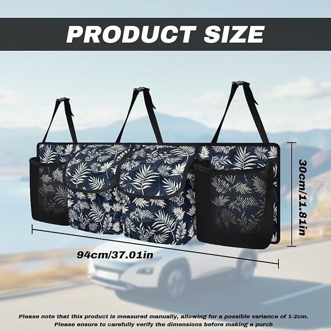 Dreaweet Palm Leaf Print Trunk Organizer for Car Women Portable Trunk Organizers for SUV with 4 Pockets Collapsible Trunk Storage Organizer Backseat Hanging Car Organizer for Sedan Truck Van
