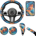 Dazzle Goldfish Print Elastic Steering Wheel Protector for Men Women Auto Interior Accessories 6 Pcs Cup Coaster Cars Handbrake Cover Fit Truck Van SUV