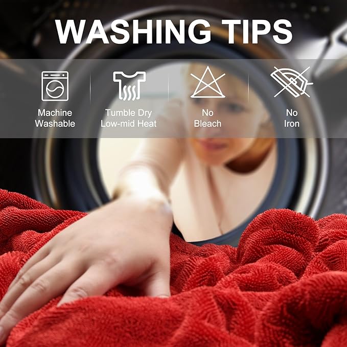 Singrune 2 Pack XL Car Drying Towel – 1300GSM Ultra Absorbent Microfiber, 24"x36" Large Size, Twisted Loop, Lint-Free & Streak-Free for Auto Detailing, Car, SUV, Truck(Gray-RED)