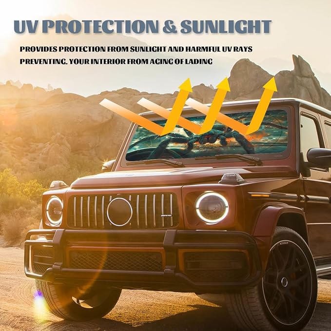 Horror Car Windshield Sunshades Giant Spider Breaking Through Windshield Front Window Sun Shade Blocks UV Rays Sun Visor Protector for Car Sedan Truck SUV Accessories 59" L x 31.5" W