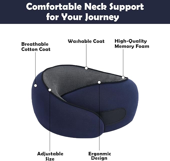 MQZAYZ Travel Neck Pillow for Airplanes & Car Rides,Compact Head Support Cushion with Pain Relief,Ergonomic Sleeping Pillow for Long Flights & Road Trips (Blue)