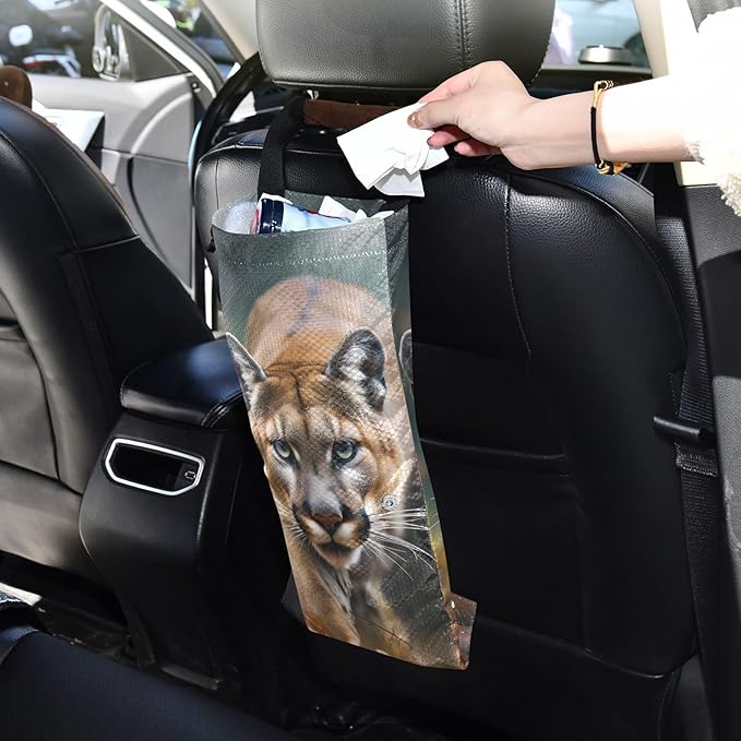 ALAZA Hanging Car Trash Bags Garbage Bag Trash Can for Back Seat Small Leopard Wild Washable Storage Bag Retractable 2 Pack