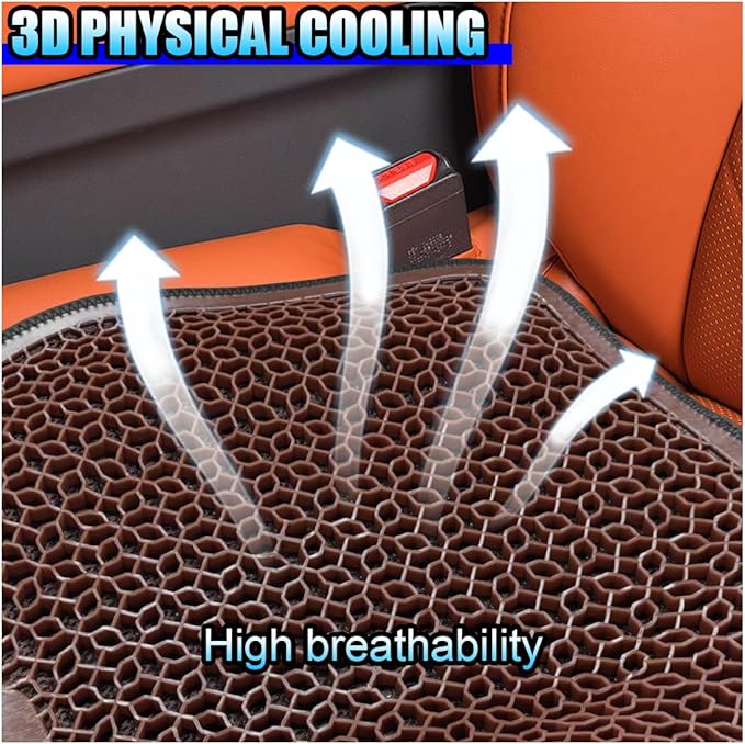 Gel Car Seat Cushion, Cooling Breathable Car Driving Seat Protector Cover, Comfortable Anti-Slip Chair Cushion Pad, Universal Automotive Interior Accessories for Sedan & Office (Coffee)