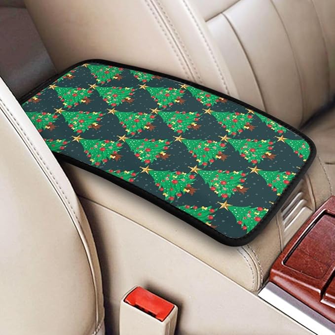 DORKEIXIA Christmas Tree Snow Auto Center Console Armrest Pad Universal Car Center Console Cover Seat Box Cover for Sedan, Van, SUV, Truck Car Accessorie
