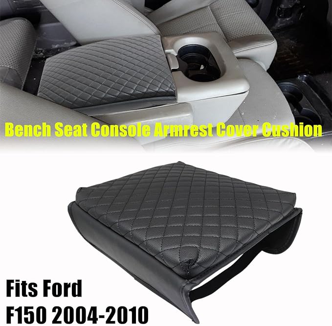 GXARTS Leather Center Console Armrest Cover Cushion Pad Black Compatible with Ford F150 2004 2005 2006 2007 2008