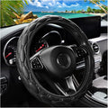 Car Steering Wheel Cover, PU Leather Non-Slip Lantern Pattern Vehicle Steering Wheel Cover Protection, Breathable Automotive Interior Protecter Accessories, Universal Fit (Black)