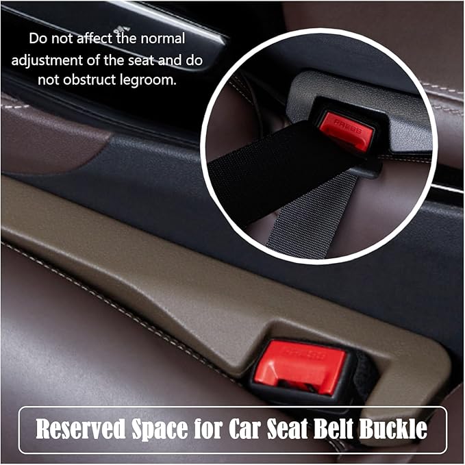 Berylins Leather Car Seat Gap Filler Universal for Car, SUV, Truck Fit Organizer Fill The Gap Between Seat and Console Stop Things from Dropping, Set of 2 (Brown)