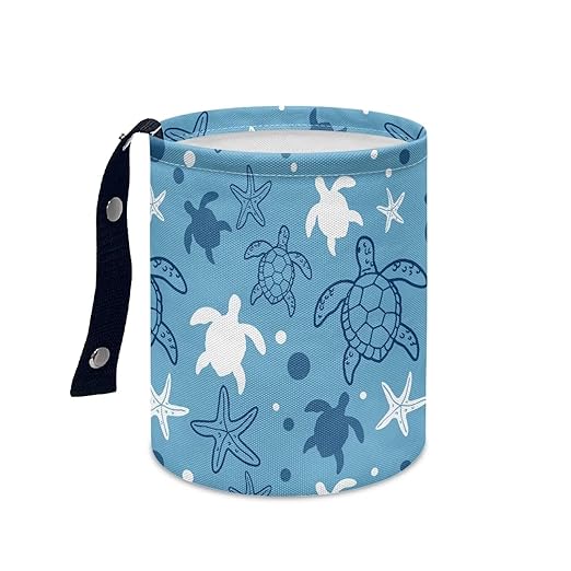 Turtle Print Hanging Car Trash Bag Car Trash Can with Adjustable Buttons Collapsible Multipurpose Car Storage Bag Road Trip Essentials