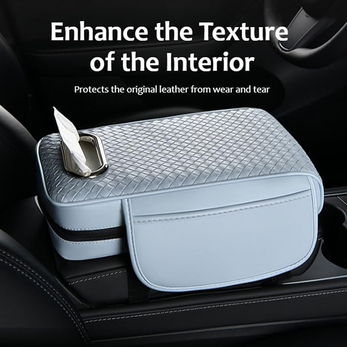 Car Armrest Cushion Cover Car Center Console Memory Foam Booster Pad with Storage Pocket and Tissue Hole for Sedan Vehicle (Green, 12.99 * 7.09 * 2.95'' / 33 * 18 * 7.5 cm)
