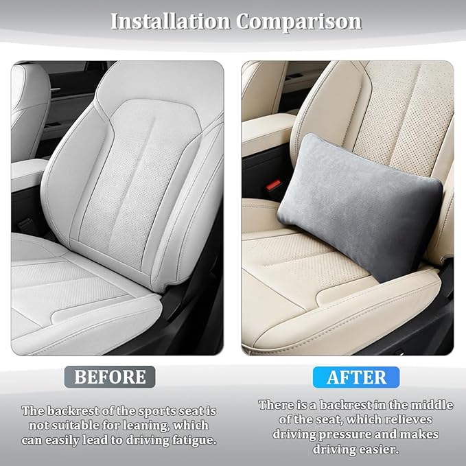 Car Lumbar Support Pillow, Suede Leather Vehicle Driving Seat Lumbar Support Pillow for Lower Back Pain Relief, Auto Interior Back Cushion Pad, Universal for SUV Sedan Truck (Titanium Grey)