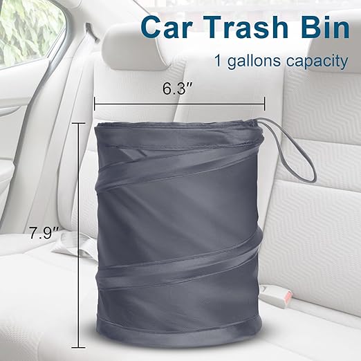 Kincown Car Trash Can, 2 Packs Mini Collapsible Car Trash Bin for Front Back Seat, Pop up Car Garbage Can, Portable Car Trash Bag Hanging for Vehicle SUV Rv Truck Accessories Interior, Grey