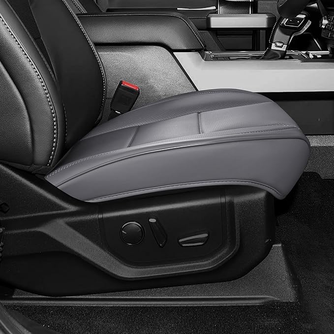 EQUIDEVDY 2Pcs Truck Seat Cover Bottom Fit for Chevy Silverado, Ford F150 F250 F350, GMC Sierra, Ram 1500 2500 3500, Dodge,Tundra, Premium Faux Leather Trucks Pickup Front Driver Seat Covers(Gray)
