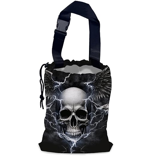 NHNXHWIA Skull Lightning Car Garbage Bag,Waterproof Small Car Trash Bag Hanging Back of Seat,Drawstring Hanging Car Trash Bag with Adjustable Buckle for Car Accessories