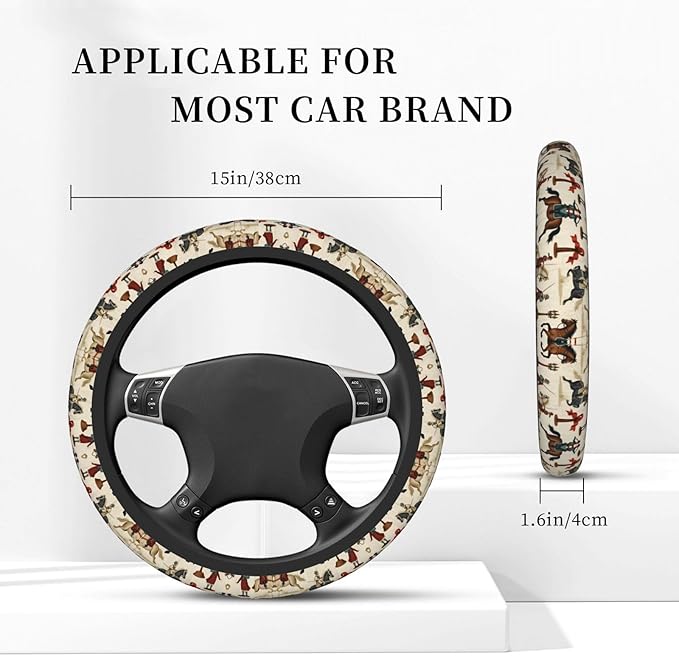 Neoprene Steering Wheel Cover Equestrian Horse Plaid Car Steering Wheel Cover Universal Fit for Most Cars