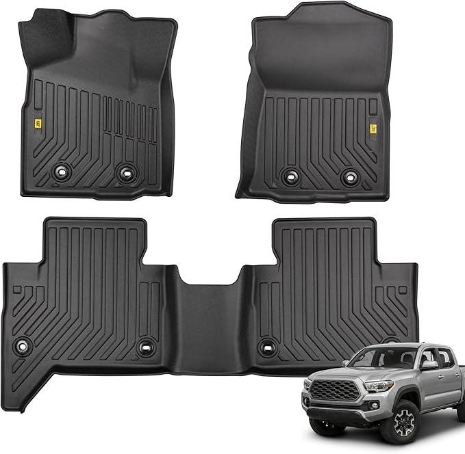 CAT® JustFit™ 3D All Weather Floor Mats for Toyota Tacoma 2016-2023, Custom Fit Heavy Duty Rubber Car Mats Full Set for Double Cab and Automatic Only, Tacoma SR/SR5/TRD/Limited/Trail Accessories