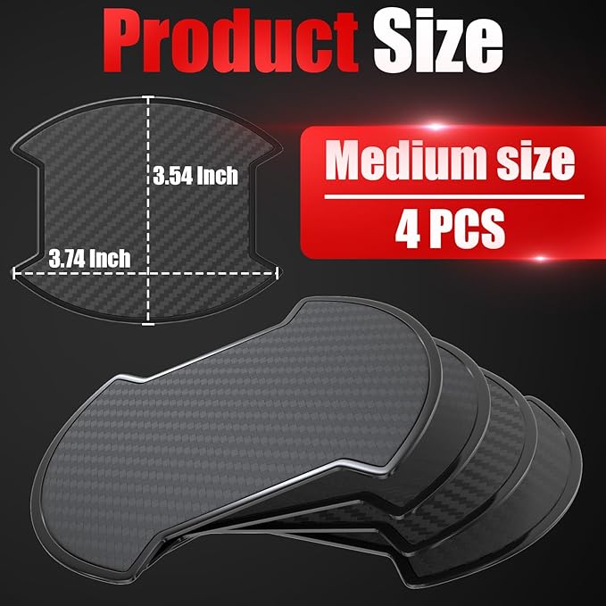 4Pcs Car Door Handle Scratch Protector Sticker, Universal Carbon Fiber Texture Door Handle Paint Protector, Black(M)
