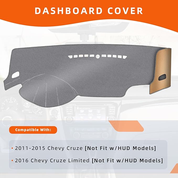 KEYOOG Dashboard Cover Dash Mat Fit for Chevy Cruze 2015-2011 (for Left Hand Drive), Car Dash Board Mat Anti-Glare Carpet,Non-Slip Pad Sunshield Protector (Grey)