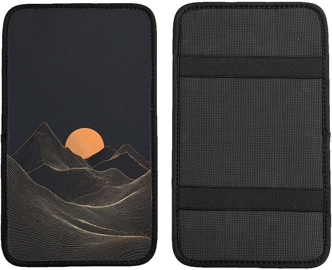 Mountain Golden Sun Center Console Cover Pad, Car Armrest Seat Box Cover Cushion Universal for Most Vehicle SUV Truck, Car Interior Accessories Decor, Protect from Pet Claws & Dirt