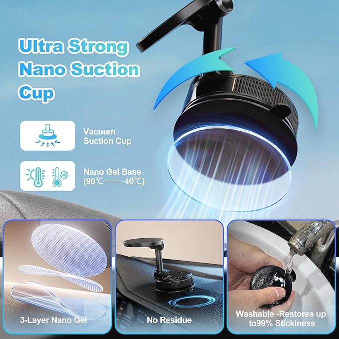 MORKEYA Magnetic Car Phone Holder Mount for Dashboard & Windshield, Strong Suction & N52 Magnet, 360° Adjustable Hands-Free Mount Compatible with iPhone and Android Phones