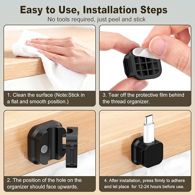 10 Pack Magnetic Cable Clips, Cord Organizer Holder with Strong Adhesive, Desk Cable Management for Home Office Car Desktop Nightstand, Adjustable Wire Keeper (Black)
