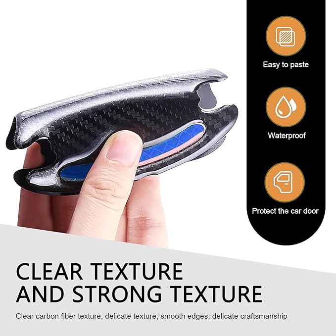 8 PCS Car Door Handle Scratch Protector, 3D Carbon Fiber Car Door Handle Protector, Self-Adhesive Reflective Sticker, Safety Warning, Cars Paint Protection Film (Blue)
