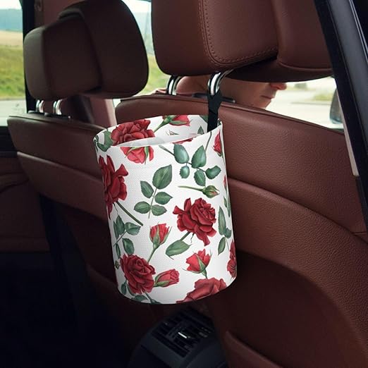 Aueimtia Car Trash Can – Collapsible & Waterproof Hanging Trash Bag, Pop-Up Garbage Bin for Cars, Trucks, Minivans, and Camping – Easy to Install & Clean（Romantic Rose